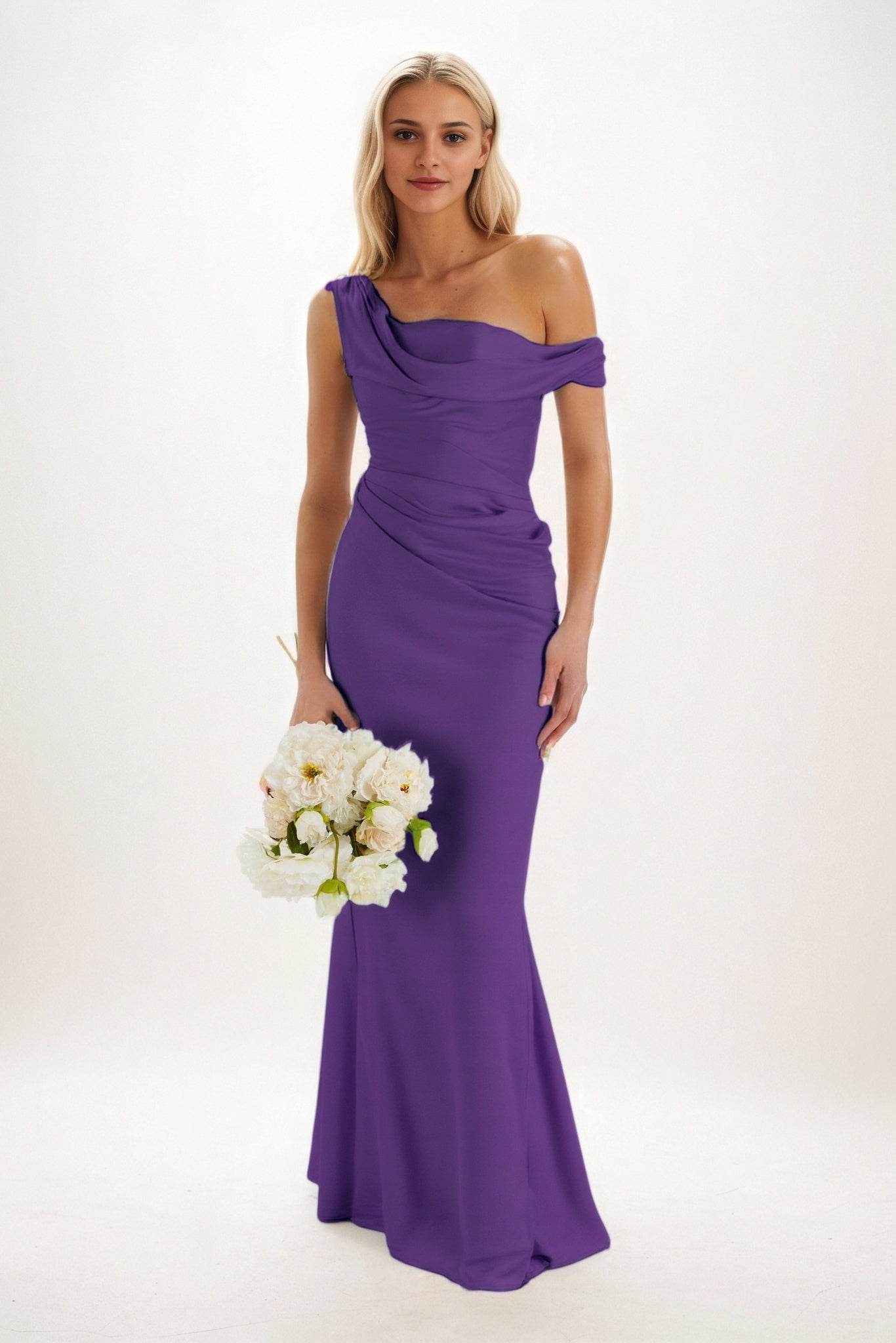 Sheath-Column Maxi Luxe Satin Bridesmaid Dress CB0815 - COCOMELODY